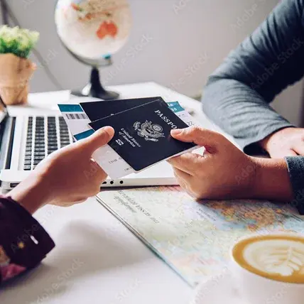 Passport and visa documents representing immigration and migration services